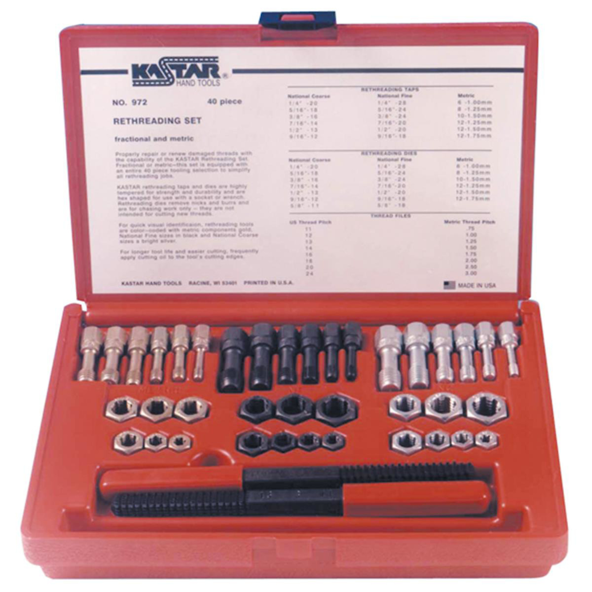 Lang Tools Rethread Set — 40-Pc., SAE, Model# KAS972